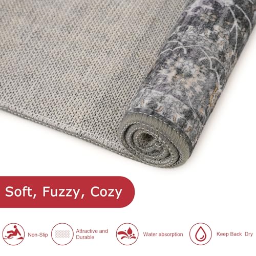 4x6 Rug Washable Area Rugs Vintage Floral Grey