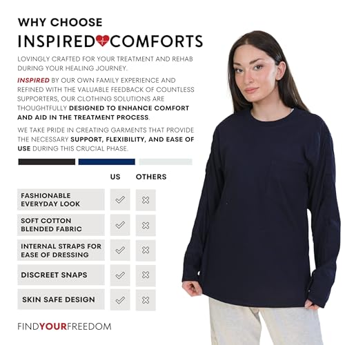 Dialysis Unisex Post Surgery & Rehab Dual Access Crew Neck Snap Full Sleeve Shirt