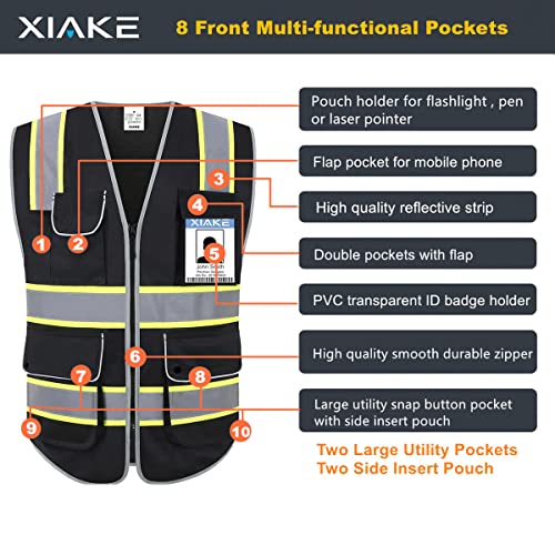 8 Pockets High Visibility Class 2 Reflective Safety Vest for Men & Women with 2 Inch Dual Tone Strips