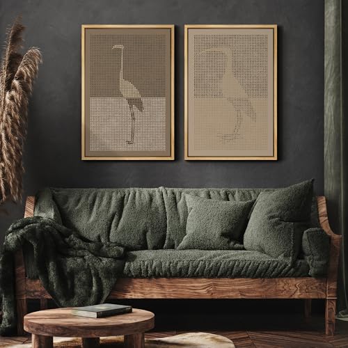 Framed Canvas Print Wall Art Bird Silhouette Modern Minimalist with Heron Crane Illustrations Modern Art Decorative Bohemian Colorful for Living Room