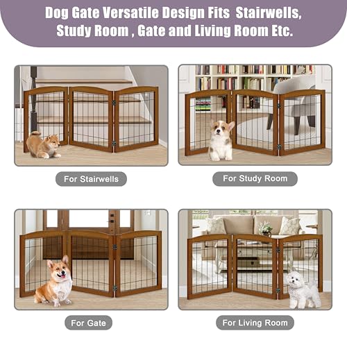 3 Panel Freestanding Foldable Wooden Dog Gate