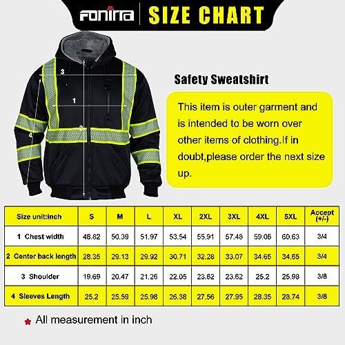 Men's High Visibility Safety ANSI Class 3 Lined Fleece Hoodie Sweatshirt with Black Bottom Jumper Workwear for Men