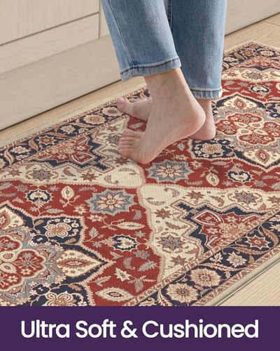 Kitchen Floor Mats Cushioned Anti Fatigue Runner Rug 23x59 Red