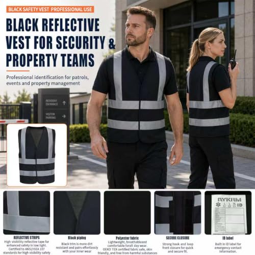 10 14 Year Black children reflective vest
