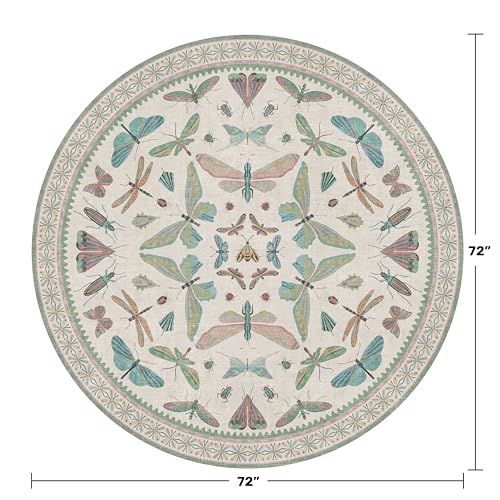Green and Blue Insect 6ft Round Soft Rugs for Nursery (36 Sq Ft)