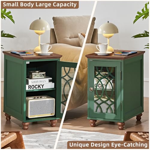 Narrow Side Table with Glass Door Storage