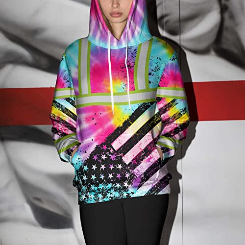 Tie Dye USA Flag New Hoodie Class 3 US Flag High Visibility Reflective Workwear Hoodie