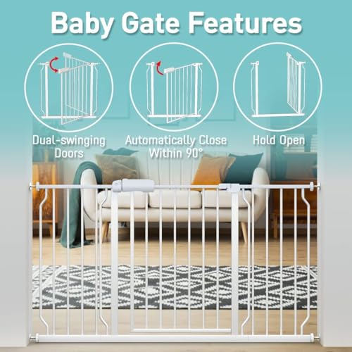 4.72" Extra Wide Baby Gate Pressure Mounted 30" Tall White