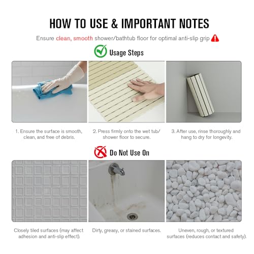 Bath Tub Shower Mat Non Slip Bathtub Mats for Bathroom Shower Floor Mat Bath Mats for Shower Tub Anti Slip Shower Mat with Drain Hole and Large Suction Cups