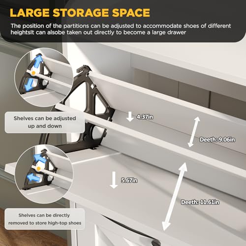 Large Shoe Storage Cabinet with 4 Flip Drawers