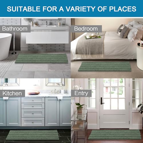 Bath Rugs for Bathroom Non Slip Bath Mats Extra Thick Chenille Striped Bath Rug Runners 47" x 17" Absorbent Fluffy Soft Shaggy Mats Dry Fast Plush Area Carpet for Bath Room (5.48 Sq Ft)