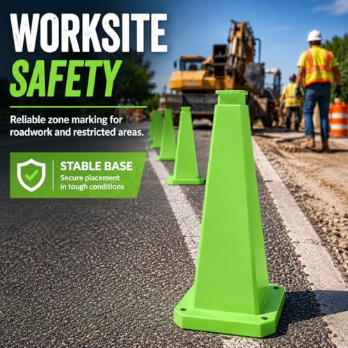 3 Pack 36" Bright Green Traffic Safety Cones with Weighted Base