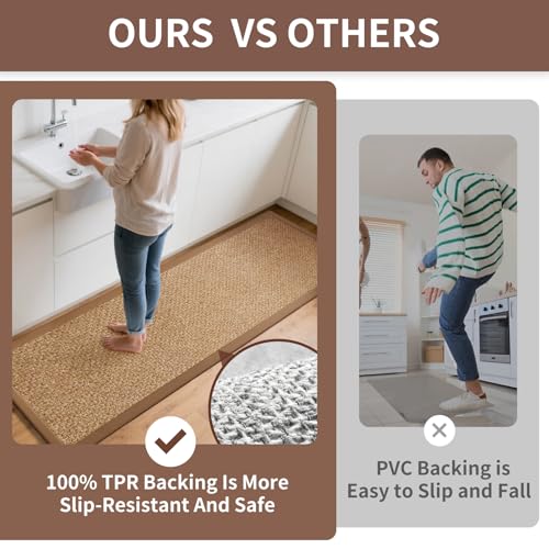 Kitchen Rugs Kitchen Mats for Floor Non Slip Washable Brown 17" x47