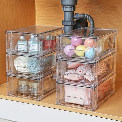 4 Pack Stackable Clear Drawer with Dividers (4 Count)