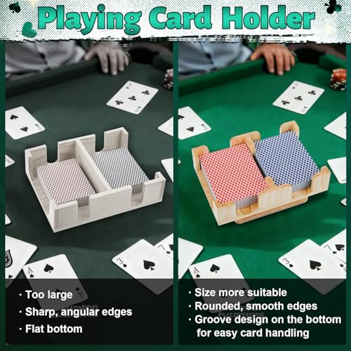 Upgraded 2 Decks Wood Playing Card Holder 360° Rotating