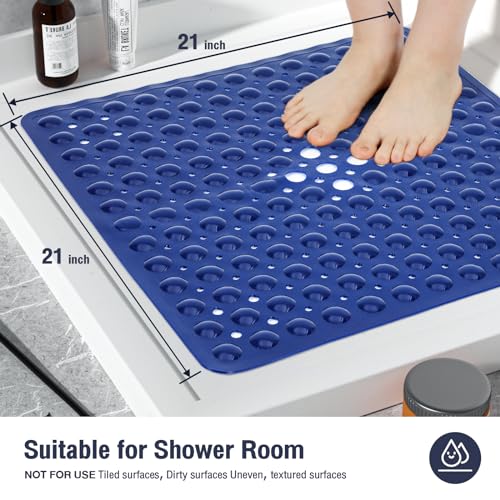 Square Shower Mat Bathtub Tub Bath Mat Non Slip Navy Blue 21"x21"