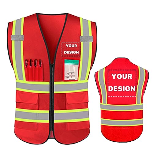 High Visibility Safety Vest Custom Your Logo Safety Workwear with Pockets and Reflective Strips