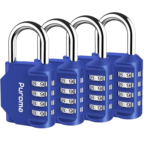 4 Pack Combination Lock Locker 4 Digits Combo Padlock Gym Blue (4 Count)