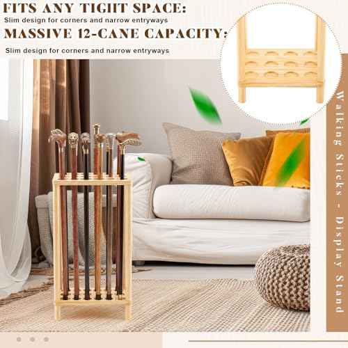 9 x 7 x 20 Walking Sticks Display Stand Wooden Cane Storage Rack Holder Room Home Equipment Storage Holder Organizer