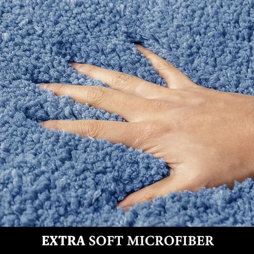 Blue Bathroom Rugs Soft Small Microfiber Bath Mat 16x24 Inch