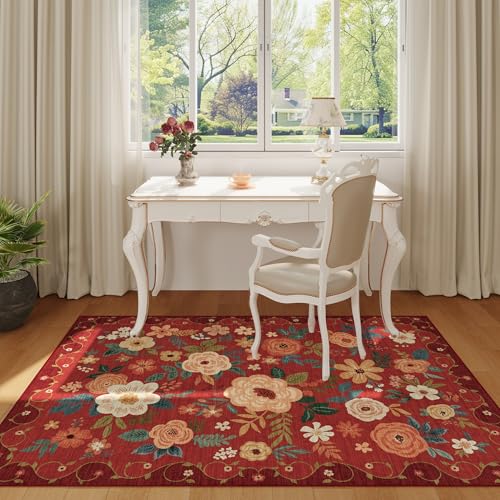 3x5 Area Rug Floral Washable Rug for Bedroom Non Slip (15 Sq Ft)