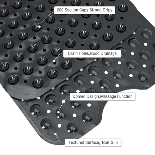 Extra Long Bathtub Mat Non Slip Bath Mat Black 40"x16" Full Size