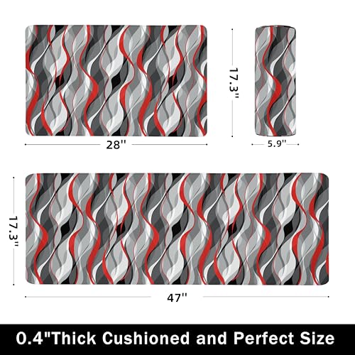 Kitchen Mats for Floor Modern Abstract kitchen rugs Grey and Red Stripe Anti Fatigue Kitchen Mats Waterproof Floor Mats Cushioned Non