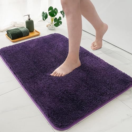 Dark Purple Bathroom Runner Rugs Soft Microfiber Bath Mat 16x48 Inch