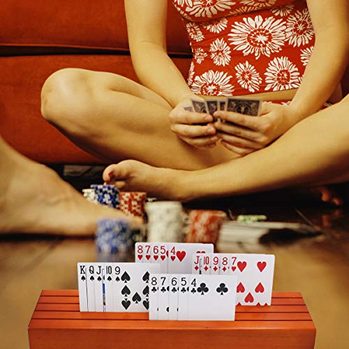 Wooden Playing Card Holder Set of 2 Solid Card Tray Rack Organizer for Kids Seniors Adults
