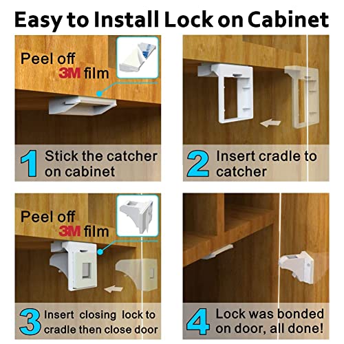 Upgraded Magnetic Cabinet Locks Baby Proofing Cabinet Locks with Fast Installing Tools