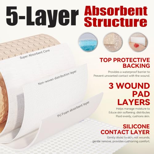 Sacrum Silicone Foam Dressing 4" x 10" x 5pack (5 Count)