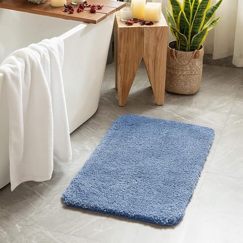 Blue Bathroom Rugs Soft Small Microfiber Bath Mat 16x24 Inch