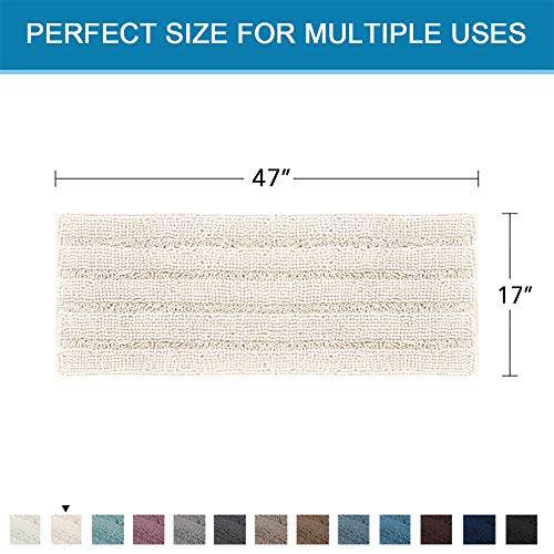 Bath Rugs for Bathroom Non Slip Bath Mats Extra Thick Chenille Striped Bath Rug Runners 47" x 17" Absorbent Fluffy Soft Shaggy Mats Dry Fast Plush Area Carpet for Bath Room