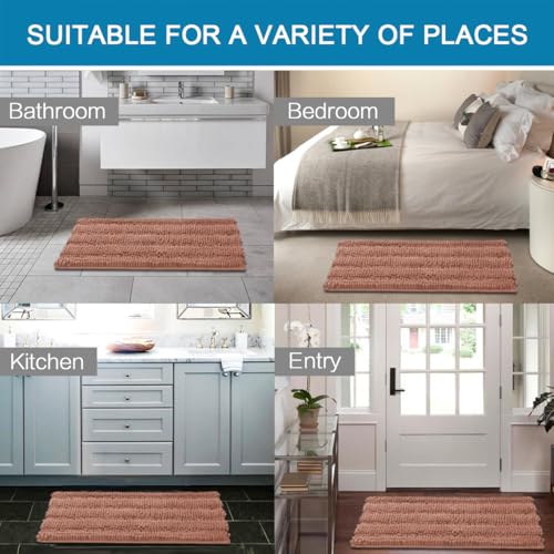 Bath Rugs for Bathroom Non Slip Bath Mats Extra Thick Chenille Striped Rug 20" x 32" Absorbent Non Skid Fluffy Soft Shaggy Washable Dry Fast Plush Mat for Indoor