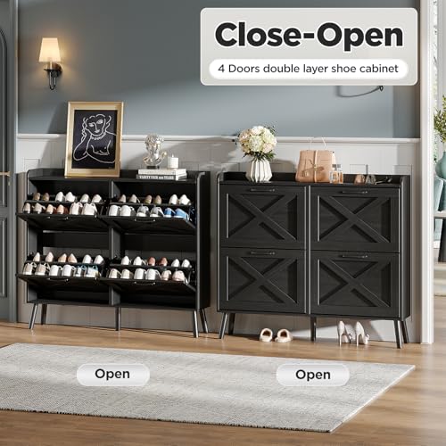 Large Shoe Storage Cabinet with 4 Flip Drawers
