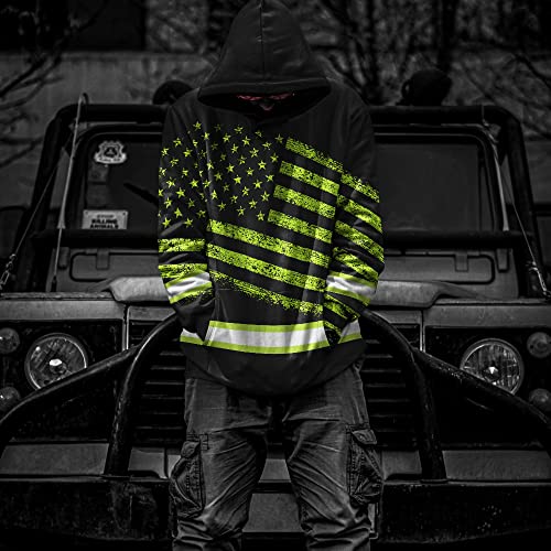American US Flag High Visibility Hoody Reflective Pullover Hoodie Workwear Hoodie Hi