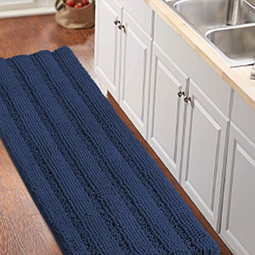 Bath Rug Runner for Bathroom 59inx 20in Extra Large Navy Blue Striped Bath Mat Runner Slid Resistant Oversize Non