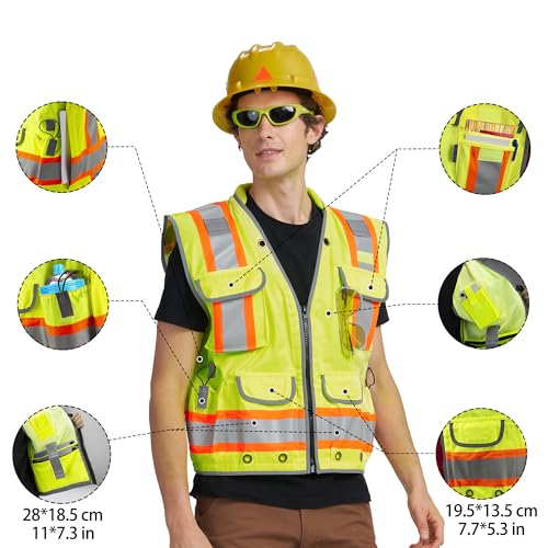 High Vis Reflective work security construction Heavy Woven Two Tone Engineer Vest