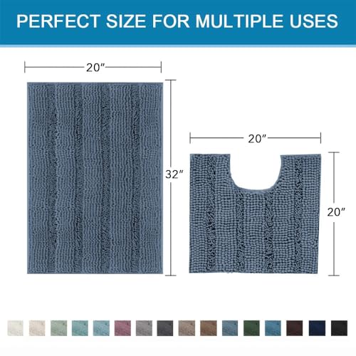 Bathroom Rug Sets 2 Piece Bath Mats Non Slip Thick Soft Chenille Striped Bath Rug achine Washable Shower Floor Rugs for Tub (7.22 Sq Ft)