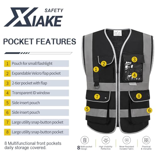 8 Pockets High Visibility Class 2 Reflective Safety Vest for Men & Women Meets ANSI Standards