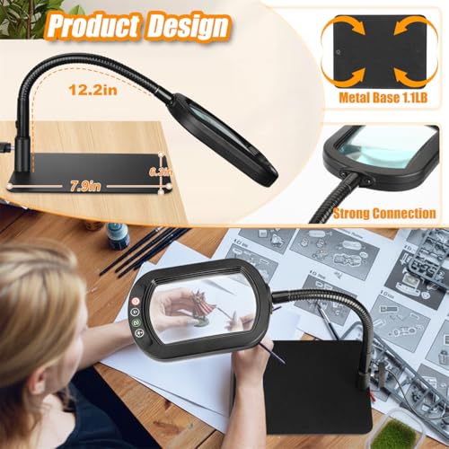 12X Rectangle Magnifying Glass with Light and Stand