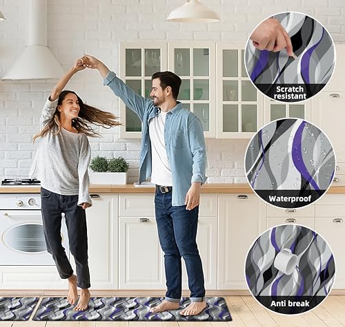 Kitchen Mats for Floor Modern Abstract kitchen rugs Grey and Purple Stripe Anti Fatigue Kitchen Mats Waterproof Floor Mats Cushioned Non