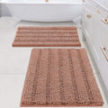 2 Piece Set Bathroom Rugs Bath Mats Sets Super Absorbent Chenille Striped Bath Mats Non Skid Machine Wash Dry Rugs for Bathroom Floor