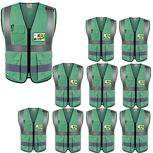 High Visibility Reflective Safety Vest with Multi Pockets 10 Pack Bulk