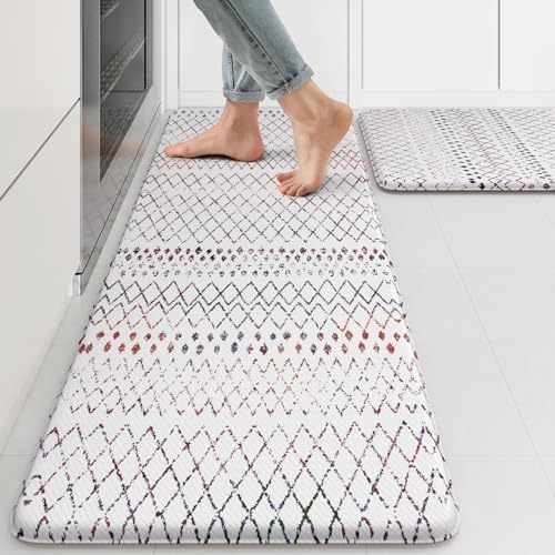 Kitchen Mats 2PC Cushioned Anti Fatigue Boho Kitchen Rugs Home Decor (2 Count)