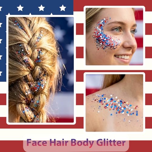 1.23 oz Red White and Blue Glitter Stick for Face Hair Body