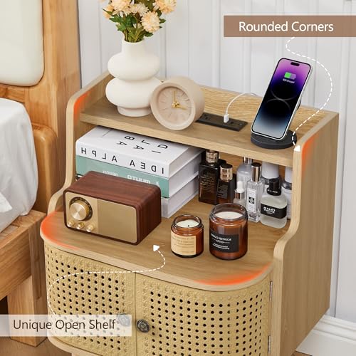 Metal Rattan End Table with Charging Station