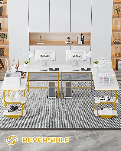 Reversible L Shaped Desk with Shelves