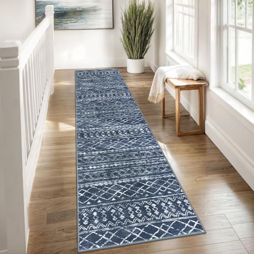Boho Runners for Hallways 2x8 Navy Blue Washable Runner Rug