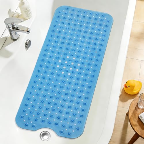 Extra Long Bathtub Mat Non Slip Bath Mat Clear Blue 40"x16" Full